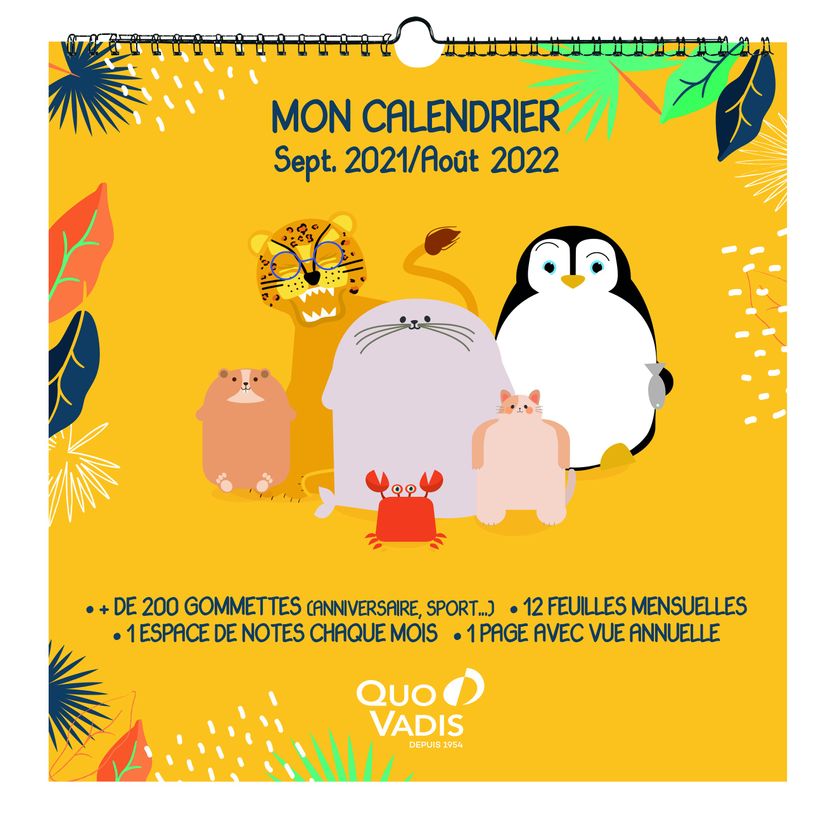 3371010442744-Calendrier à feuilles Kawaii - Septembre à Août - 30 x 30 cm - animaux - Quo Vadis-P_79443187_1-0