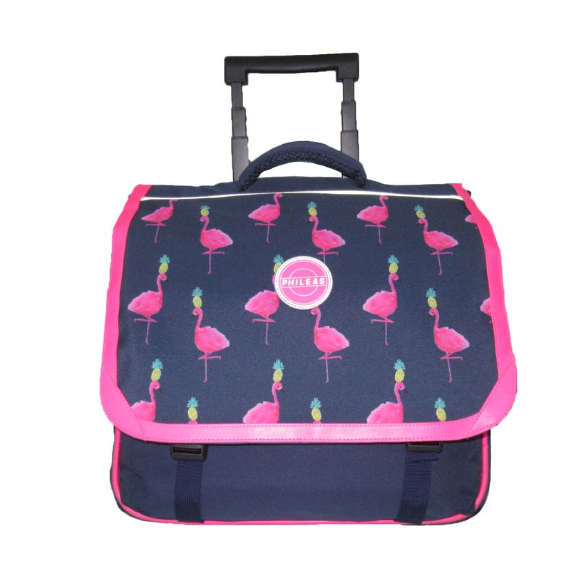 4891320451162-Phileas - Cartable à roulettes Flamants roses 38 cm - 2 compartiments - marine  - Bagtrott-P_79443560_1-0