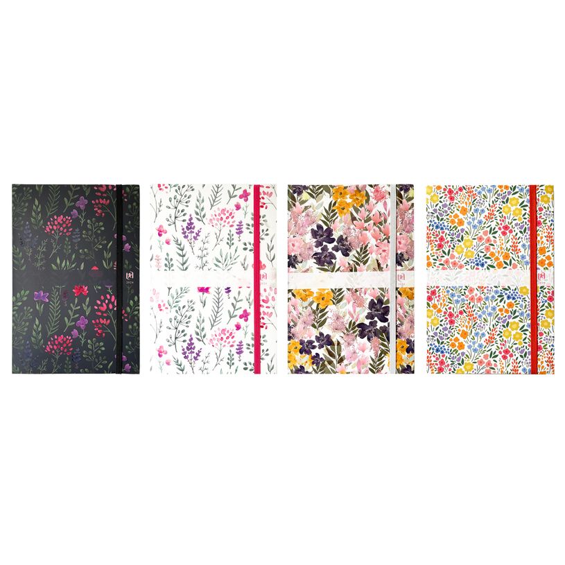 3147280052989-Agenda à élastique Oxford Flowers - 1 semaine sur 2 pages - 16 x 24 cm - différents mod