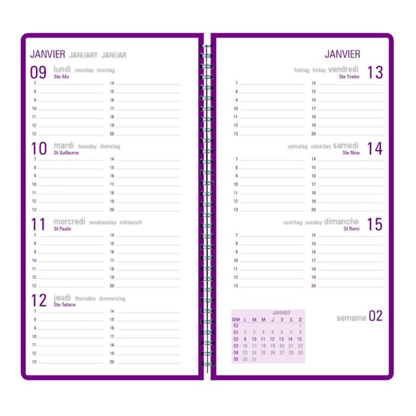 3664447079103-Agenda à spirale Grenade 16 poche - 1 semaine sur 2 pages - disponible dans différentes c-P_79443770_3-1