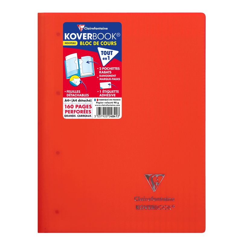 3037920048413-Clairefontaine Koverbook - Bloc de cours agrafé A4+ - 160 pages détachables perforées - grands carreaux (Seyes) - disponib-P_79443876_5-4