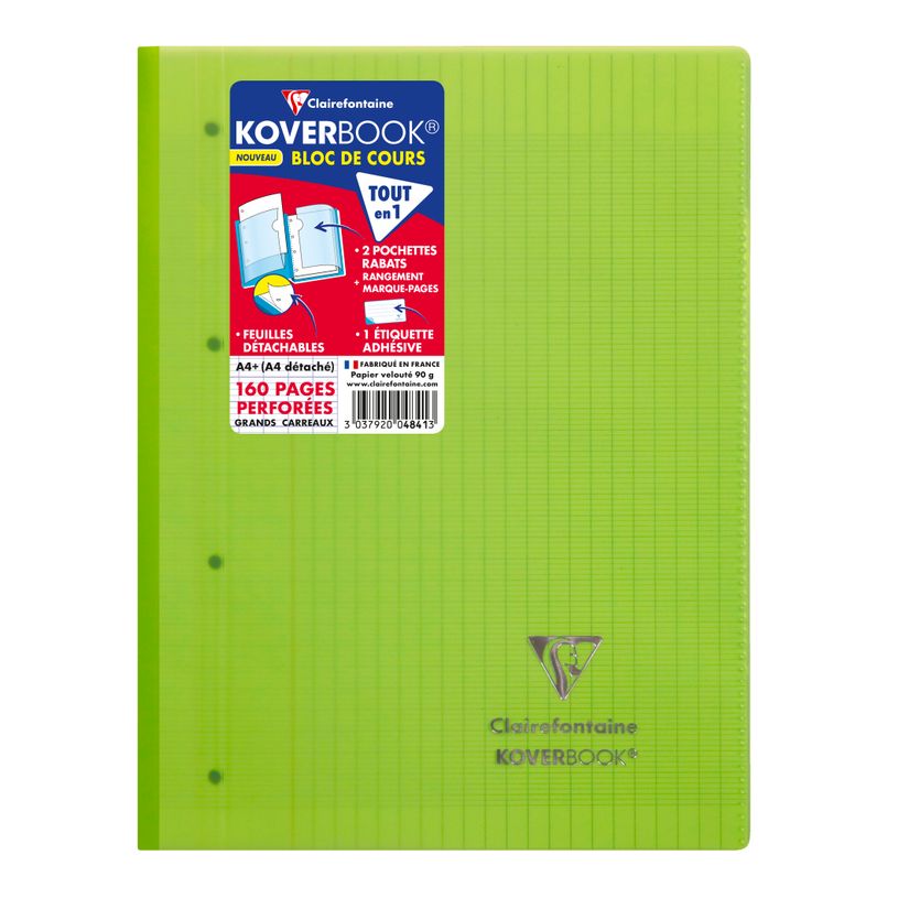 3037920048413-Clairefontaine Koverbook - Bloc de cours agrafé A4+ - 160 pages détachables perforées - grands carreaux (Seyes) - disponib-P_79443876_6-5