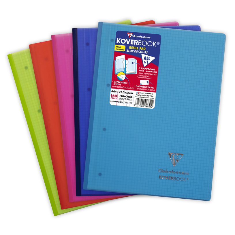 3037920048512-Clairefontaine Koverbook - Bloc de cours agrafé A4+ - 160 pages détachables perforées - petits carreaux (5x5 mm) - disponib-P_79443877_4-0