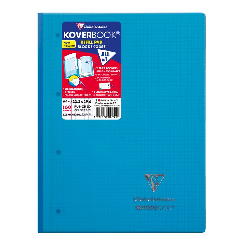 3037920048512-Clairefontaine Koverbook - Bloc de cours agrafé A4+ - 160 pages détachables perforées - petits carreaux (5x5 mm) - disponib-P_79443877_5-1