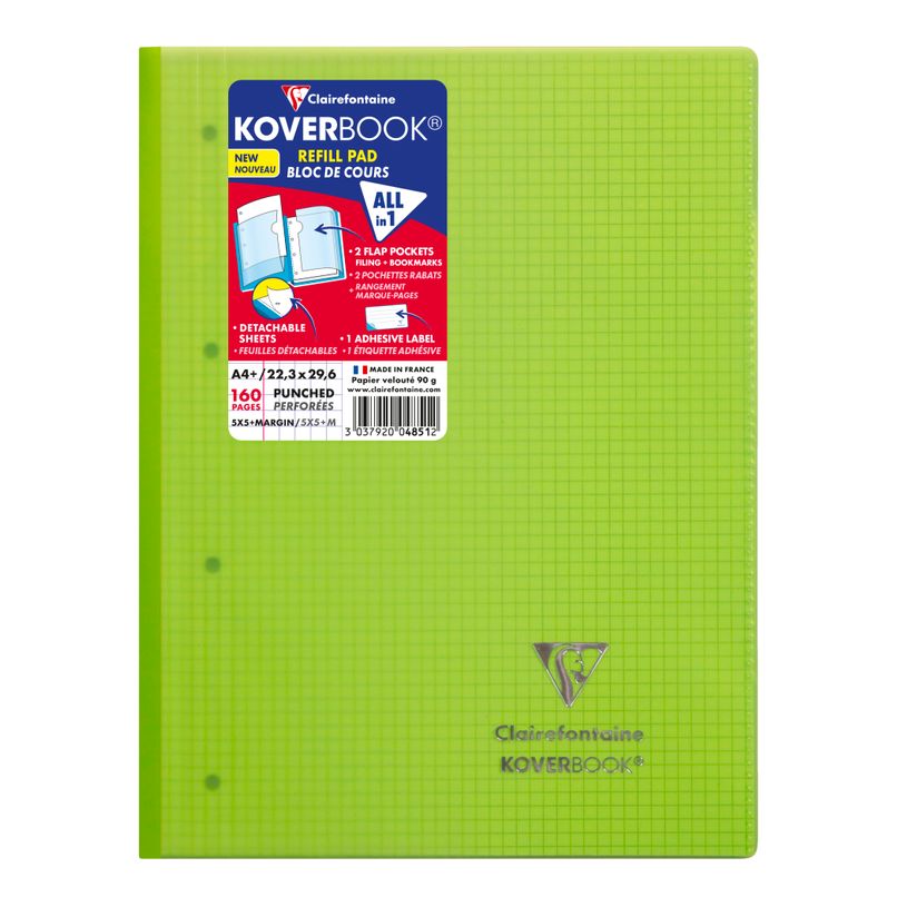 3037920048512-Clairefontaine Koverbook - Bloc de cours agrafé A4+ - 160 pages détachables perforées - petits carreaux (5x5 mm) - disponib-P_79443877_9-5