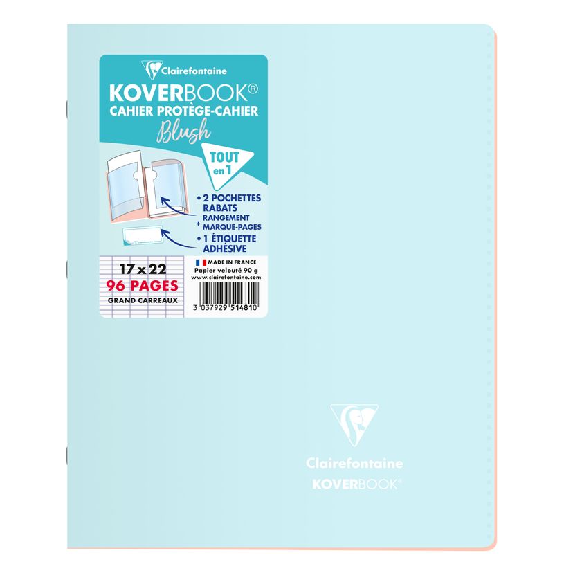 3037929514810-Clairefontaine Koverbook Blush - Cahier polypro 17 x 22 cm - 96 pages - grands carreaux (Seyes) - disponible dans -P_79443881_3-1