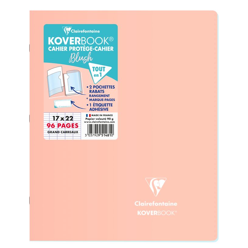 3037929514810-Clairefontaine Koverbook Blush - Cahier polypro 17 x 22 cm - 96 pages - grands carreaux (Seyes) - disponible dans -P_79443881_4-2