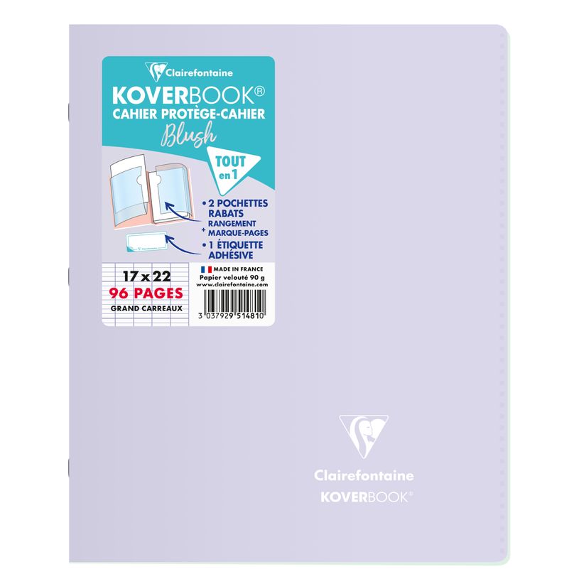 3037929514810-Clairefontaine Koverbook Blush - Cahier polypro 17 x 22 cm - 96 pages - grands carreaux (Seyes) - disponible dans -P_79443881_5-3