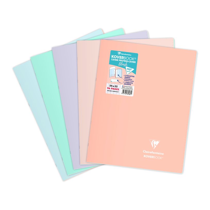 3037929814811-Clairefontaine Koverbook Blush - Cahier polypro 24 x 32 cm - 96 pages - grands carreaux (Seyes) - disponible dans -P_79443882_1-0