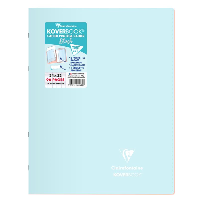 3037929814811-Clairefontaine Koverbook Blush - Cahier polypro 24 x 32 cm - 96 pages - grands carreaux (Seyes) - disponible dans -P_79443882_2-1