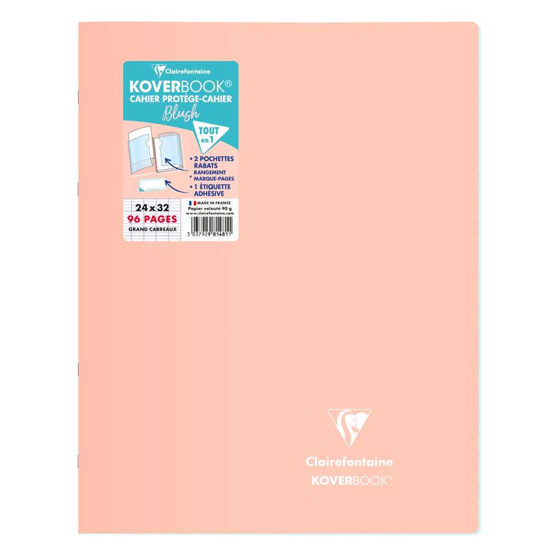 3037929814811-Clairefontaine Koverbook Blush - Cahier polypro 24 x 32 cm - 96 pages - grands carreaux (Seyes) - disponible dans -P_79443882_3-2