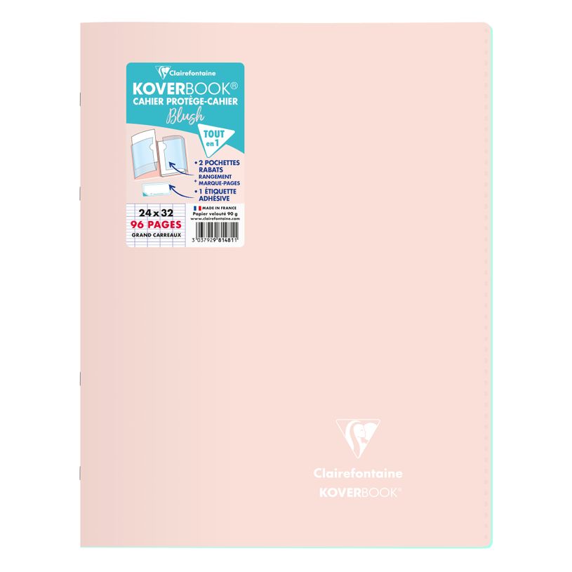 3037929814811-Clairefontaine Koverbook Blush - Cahier polypro 24 x 32 cm - 96 pages - grands carreaux (Seyes) - disponible dans -P_79443882_6-5
