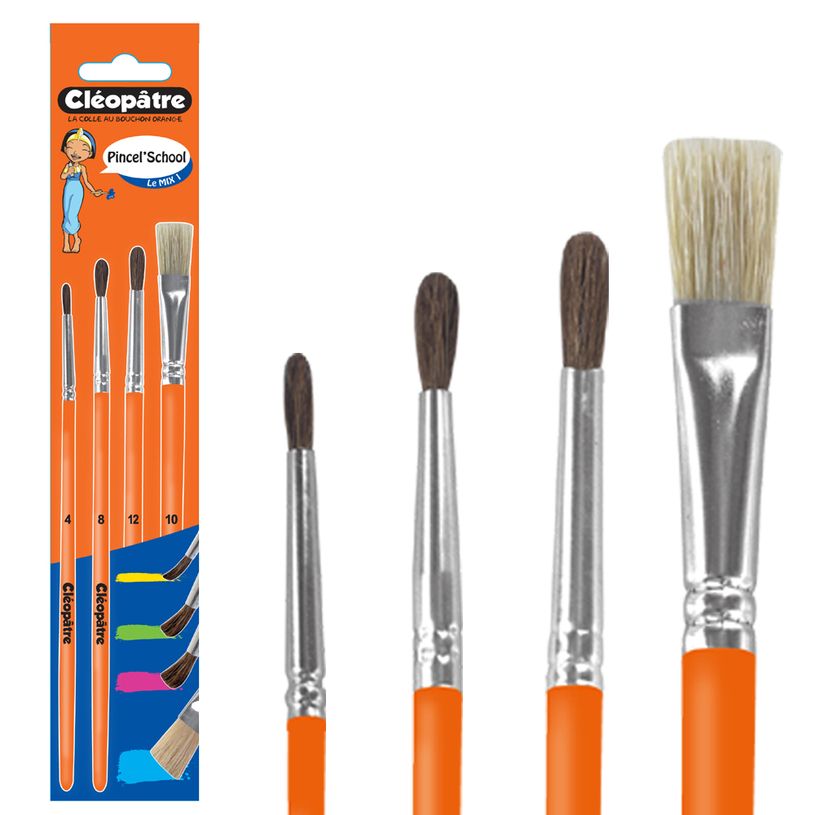 3134725013131-Cléopâtre - Pack de 3 pinceaux poil de poney N° 4, 8, 12 + 1 brosse n°10 en soie de por-P_79444629_1-0