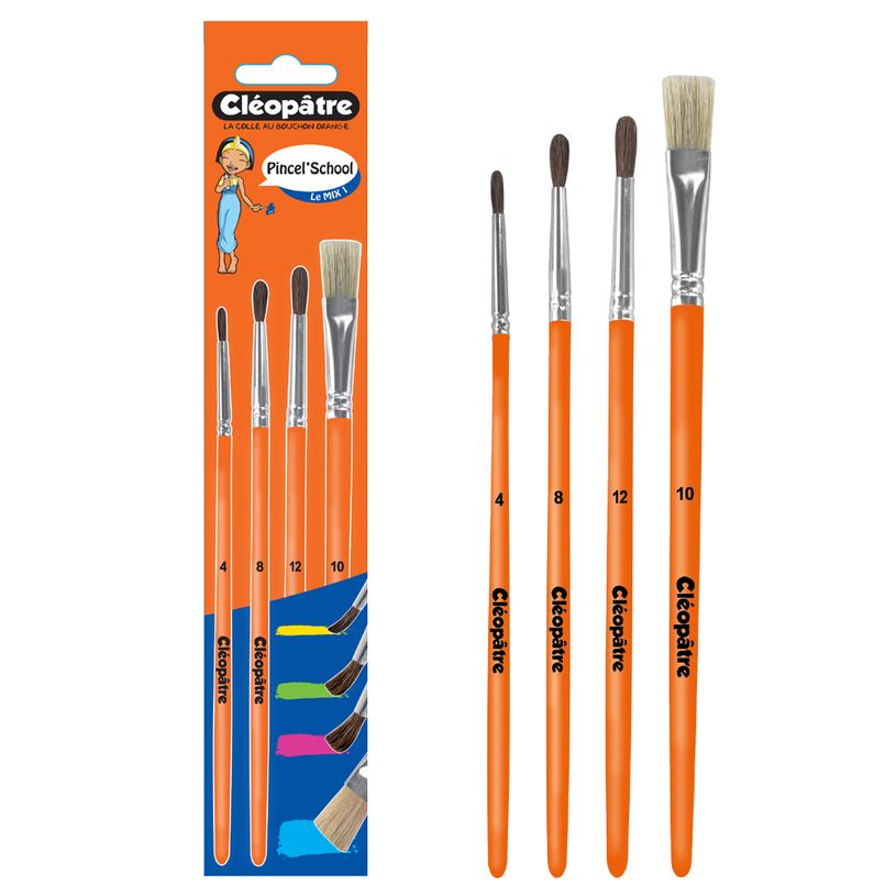 3134725013131-Cléopâtre - Pack de 3 pinceaux poil de poney N° 4, 8, 12 + 1 brosse n°10 en soie de por-P_79444629_2-1