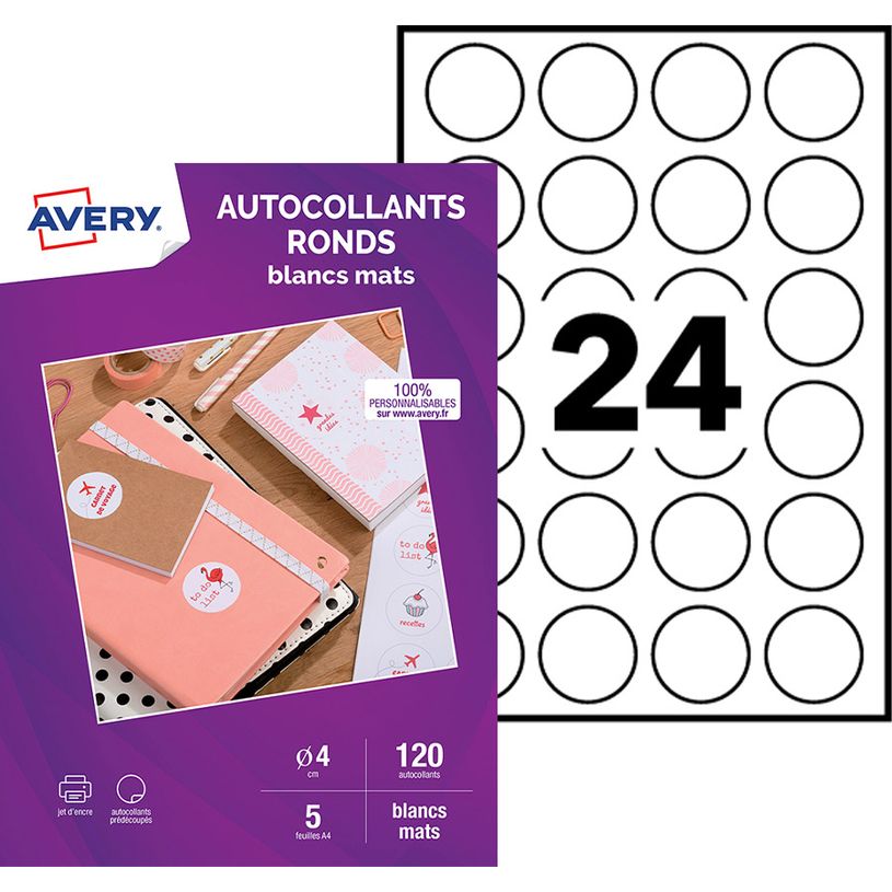 5014702134272-Avery - 120 Étiquettes adhésives rondes blanc mat - diamètre 40 mm - réf C9422M-P_79444695_1-0