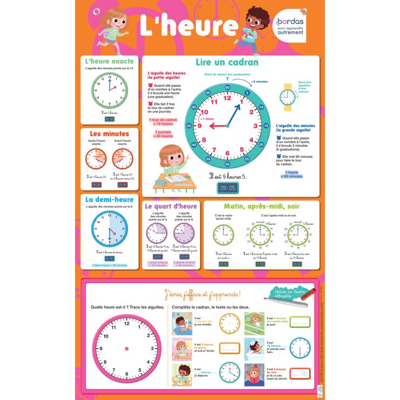 3133097358215-Les posters effaçables - J'apprends à lire l'heure - dès 6 ans-P_79445089_1-0