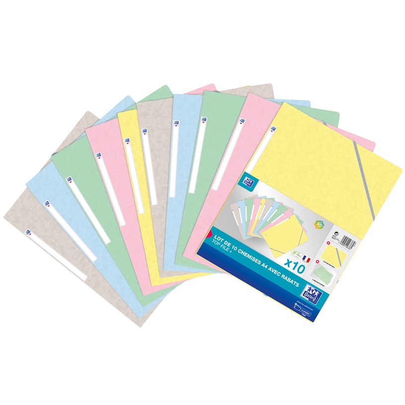 3045050412431-Oxford Top File Pastel - Lots de 10 Chemise à rabats - A4 - disponible dans différentes couleurs past--0