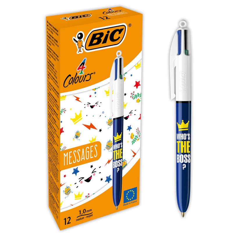 3086123593749-BIC 4 Couleurs - 12 Stylos à bille 4 couleurs - 1 mm - « Who’s The Boss »-P_79445268_1-0