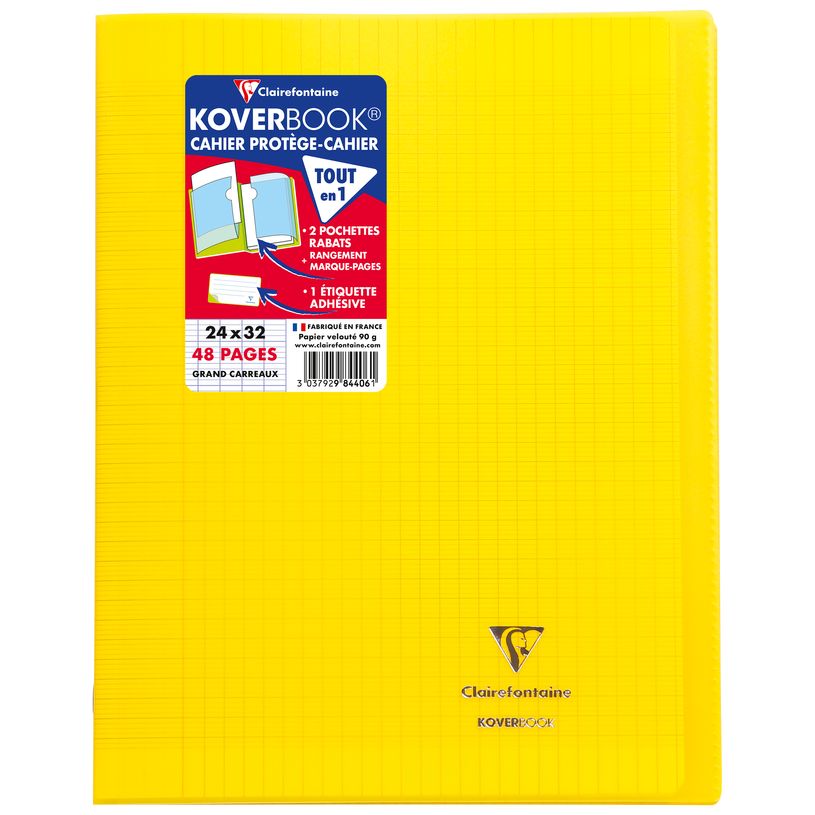3037929844016-Clairefontaine Koverbook - Cahier polypro 24 x 32 cm - 48 pages - grands carreaux (Seyes) - disponible dans diff--8