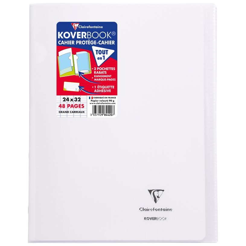 3037929844207-Clairefontaine Koverbook - Cahier polypro 24 x 32 cm - 48 pages - grands carreaux (Seyes) - transparent--0