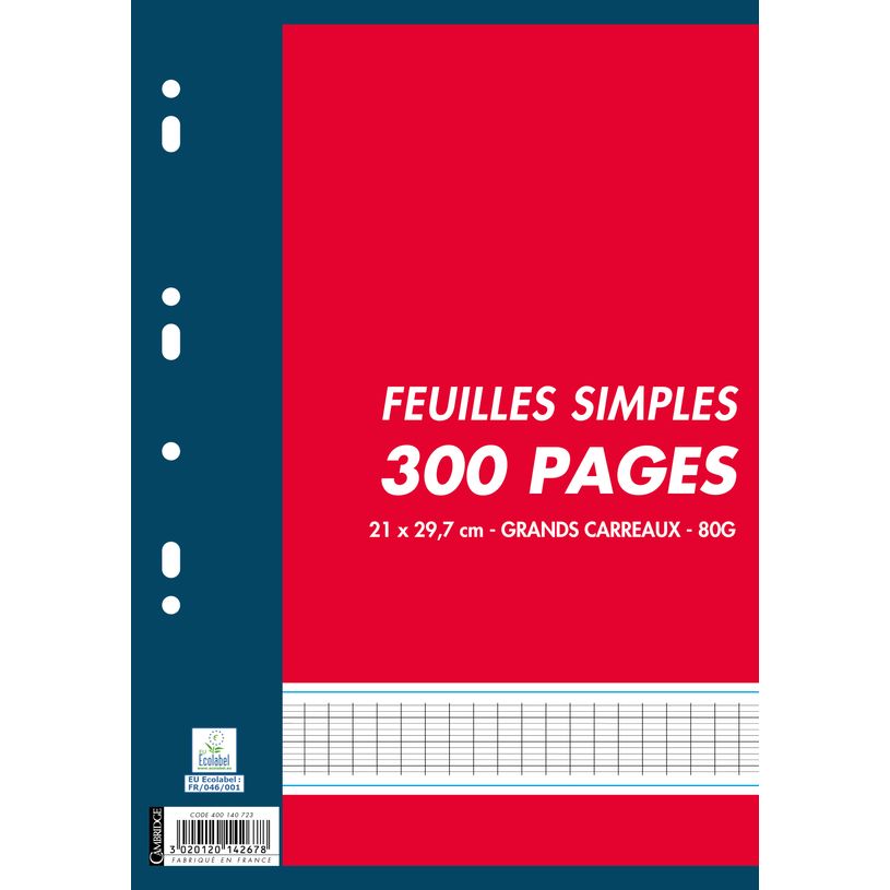 3020120142678-Cambridge - feuilles simples A4 - 300 pages - grands carreaux - perforées-P_79445392_1-0