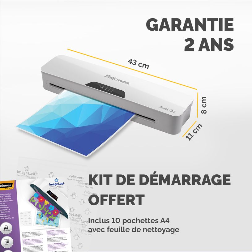 0043859753239-Fellowes Pixel - Plastifieuse A3 - de 80 à 125 microns, à chaud et à froid - anti-bourra-P_79445447_7-6