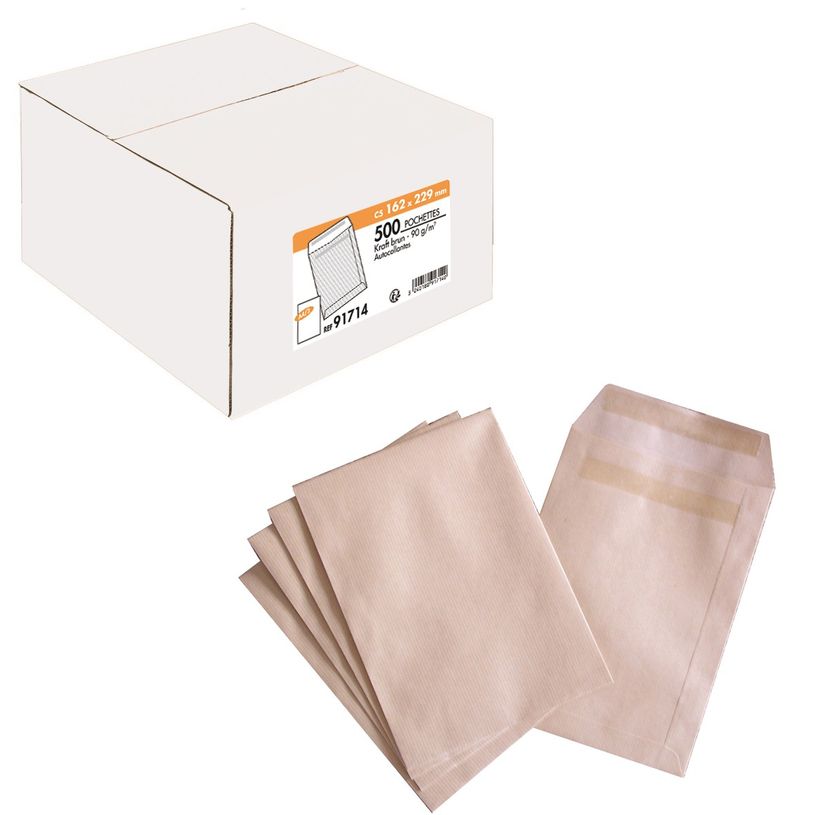 3240180917140-La Couronne - 500 Enveloppes C5 162 x 229 mm - 90 gr - sans fenêtre - kraft - autocollante-P_94140664_2-0