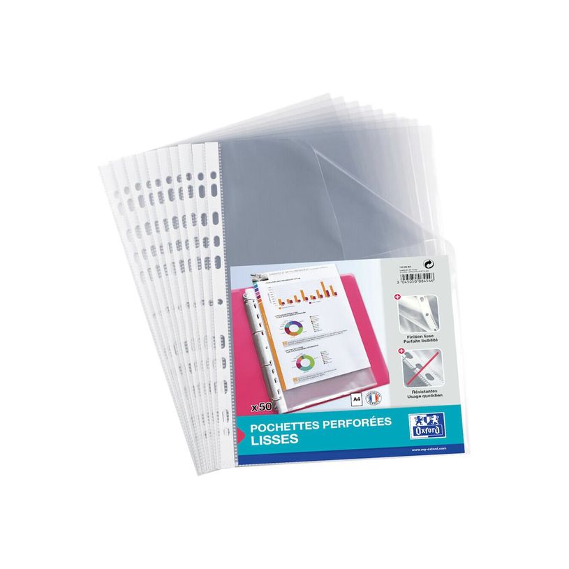 3045050084546-Oxford - 50 Pochettes perforées - A4 - lisse - pour 25 feuilles - 5/100-P_970596_1-0