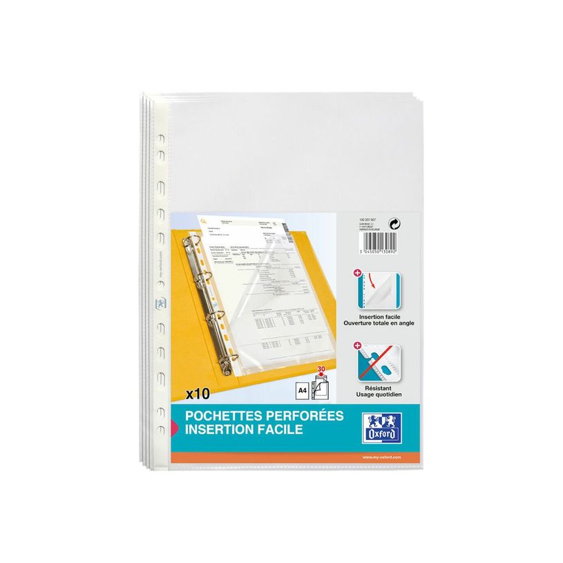 3045050130892-Oxford - 10 Pochettes perforées ouvertures en coin - A4 - pour 30 feuilles - 7/100-P_970919_1-0
