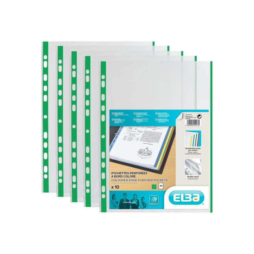 3045050019234-ELBA - Protector de hojas - para A4 - transparente con borde de encuadernación verde (paqu-P_97161915_2-1