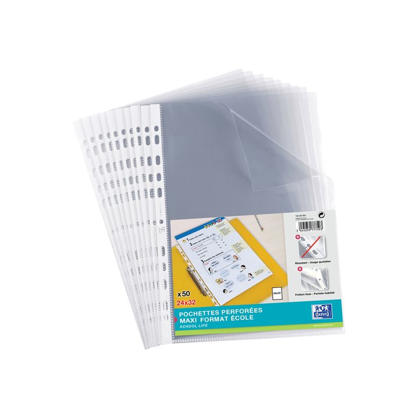 3045059777593-Oxford - 50 Pochettes perforées - 24 x 32 cm - lisse - pour 25 feuilles - 6/100-P_977759_1-0
