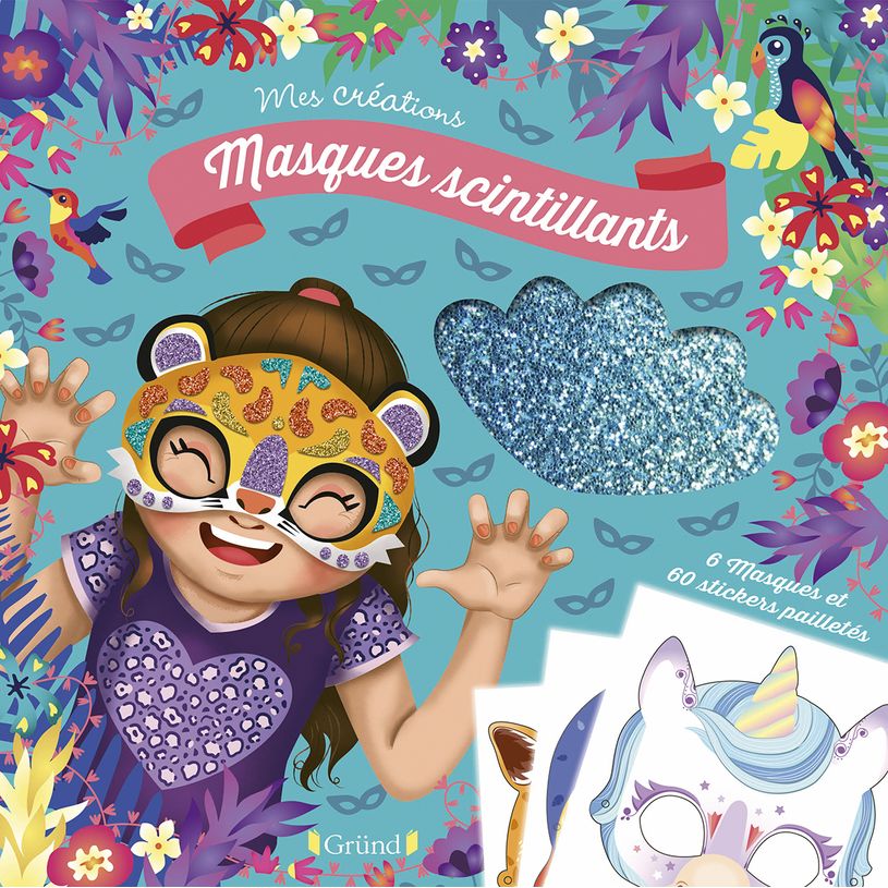 9782324030055-Masques scintillants Pochette avec 6 masques à décorer avec des stickers en mousse brillants À parti--0