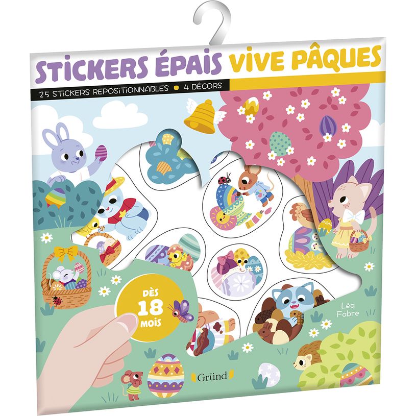 9782324032554-Stickers épais : Vive Pâques Pochette de 25 autocollants épais et repositionnables avec 4 décors À --0