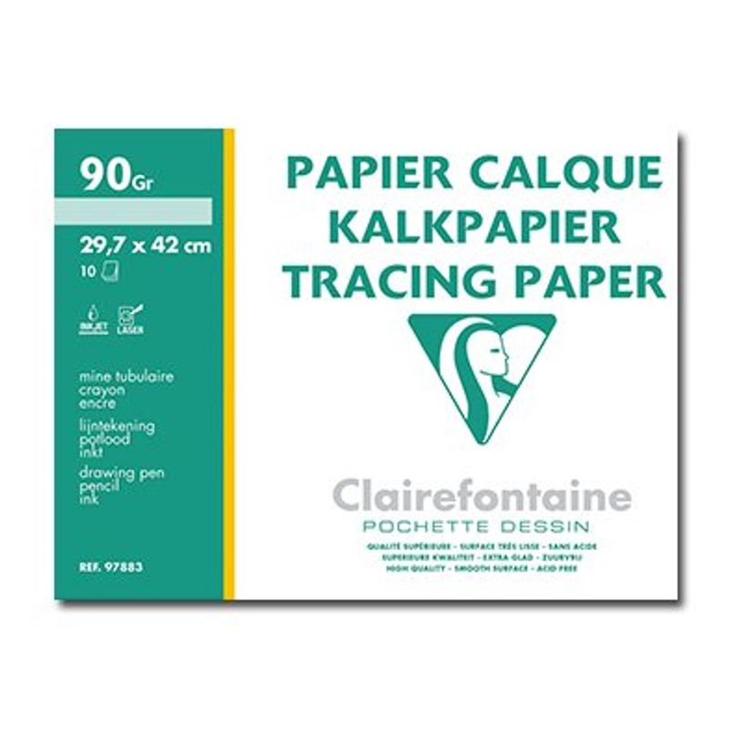 3329680978834-Clairefontaine - Pochette papier à dessin calque - 10 feuilles - A3 - 90G-P_999991053_1-0