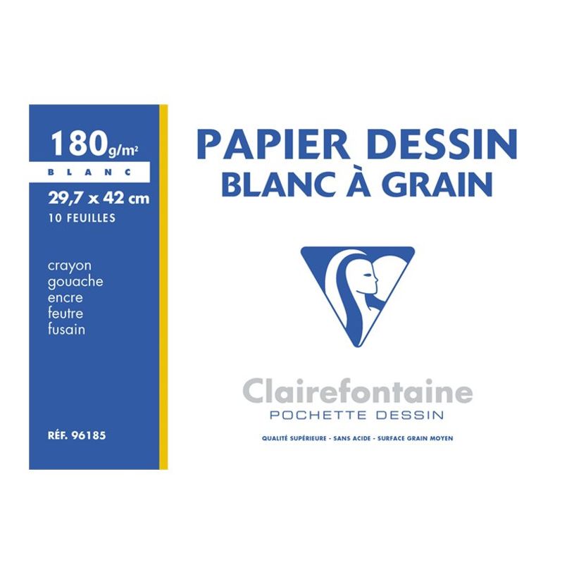 3329680961850-Clairefontaine Dessin à Grain - Pochette papier à dessin - 10 feuilles - A3 - 180 gr - b-P_999991230_1-0