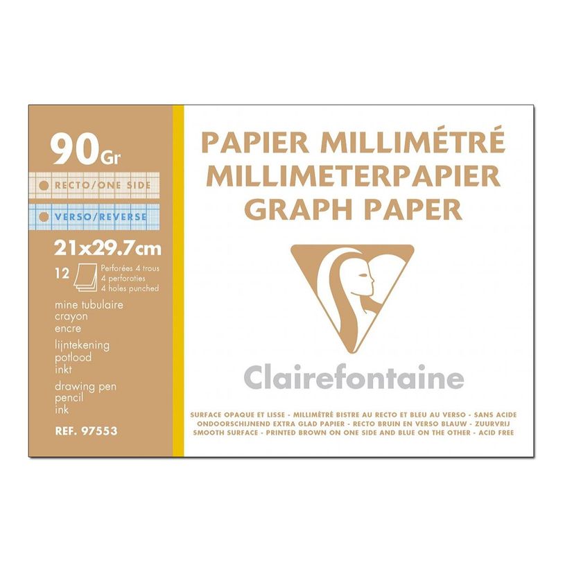 3329680975536-Clairefontaine - Pochette papier à dessin millimétré - 12 feuilles - A4 - 90G-P_999991232_1-0