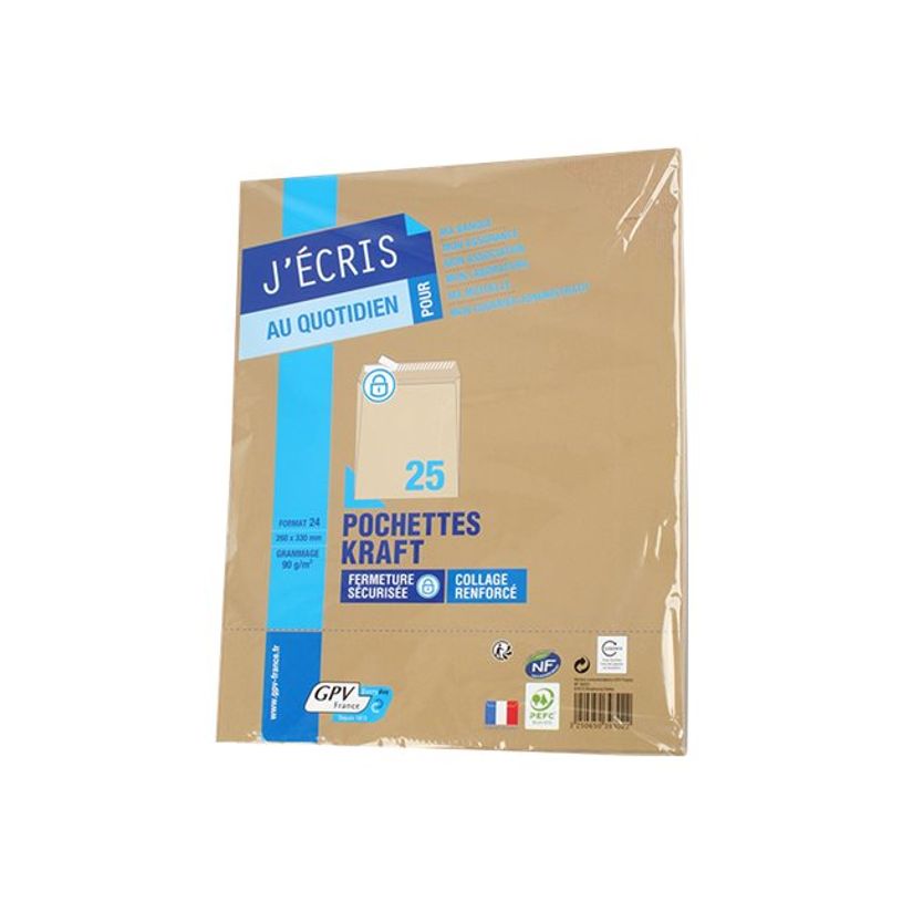 0409999914679-GPV - 25 Pochettes Enveloppes 260 x 330 mm - 90 gr - sans fenêtre - kraft - bande adhési-P_999991467_1-0