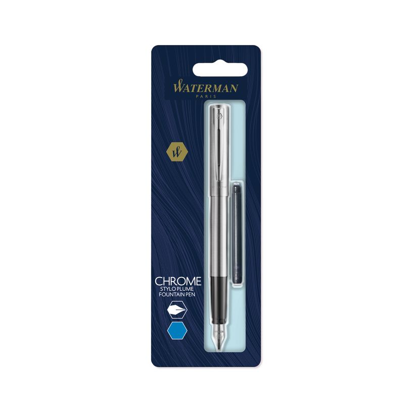 3501170174951-Waterman Allure - Stylo plume - pointe fine - Acier Chromé brillant + Une cartouche longue-P_99999430_1-0
