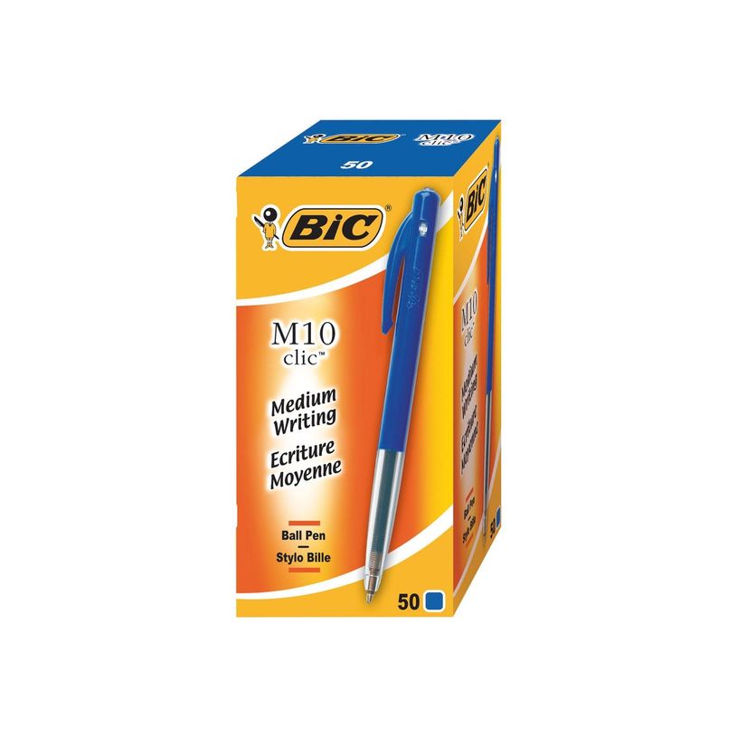 3086121901218-BIC M10 Clic - 50 Stylos à bille - bleu - 1 mm - rétractable--0