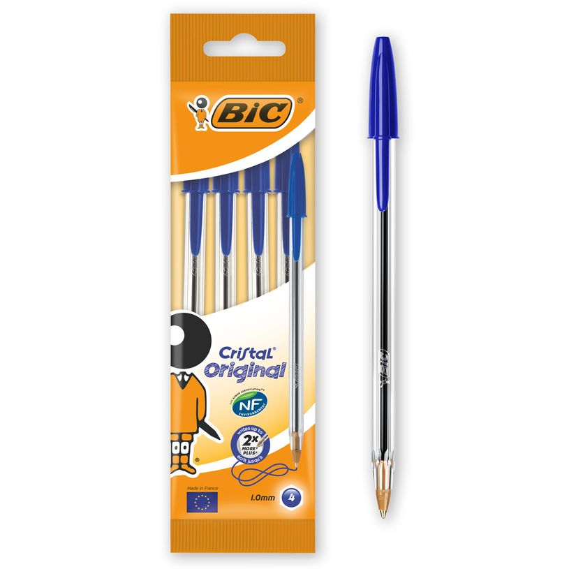0400999996405-BIC Cristal - 4 Stylos à bille - bleu - 1 mm - pointe moyenne-P_99999640_1-0