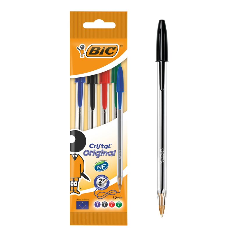 3086121601033-BIC Cristal - 4 Stylos à bille - noir, rouge, bleu, vert - 1 mm - pointe moyenne-P_99999642_1-0