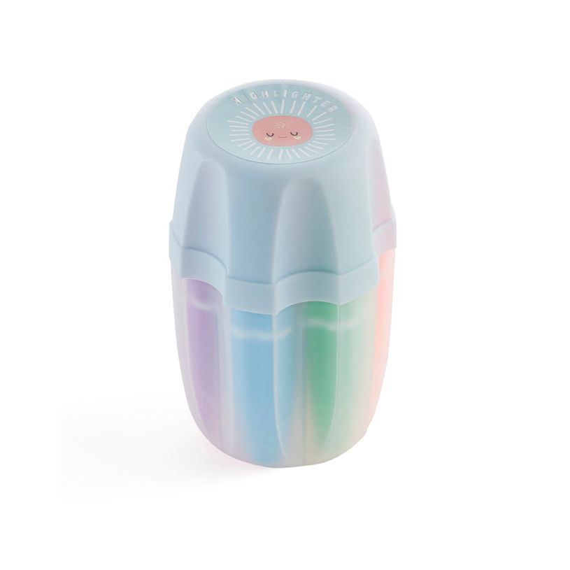 8422593112854-Boîte Sun en forme de fleur composée de six mini surligneurs fluorescents aux couleurs variées. --0