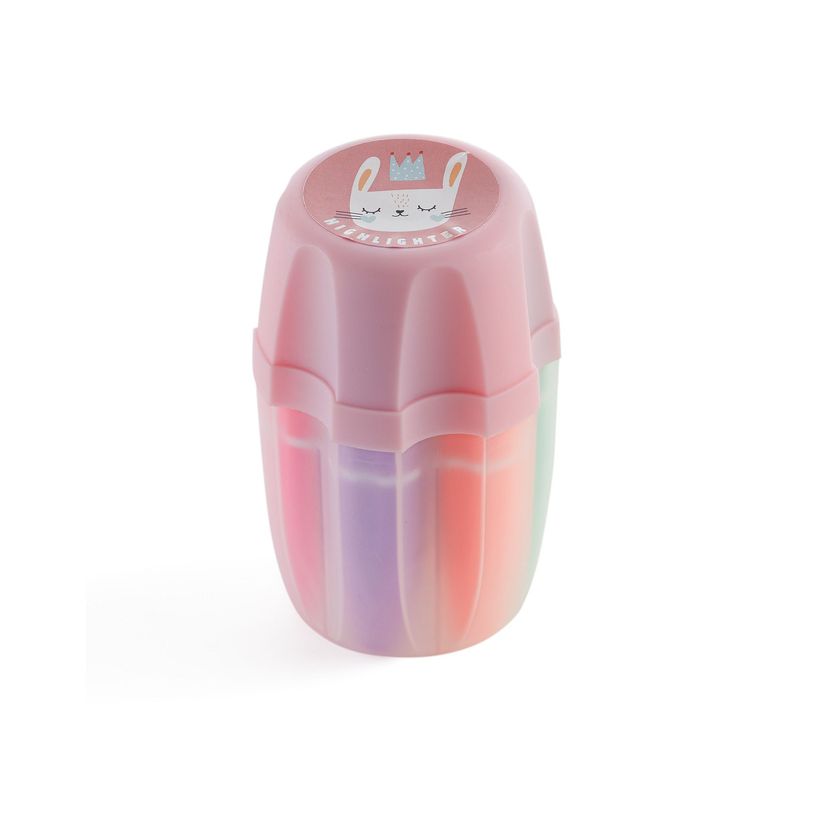 8422593112861-Set de 6 mini surligneurs dans une boîte fleur motif lapin - couleurs variées - format mini--0