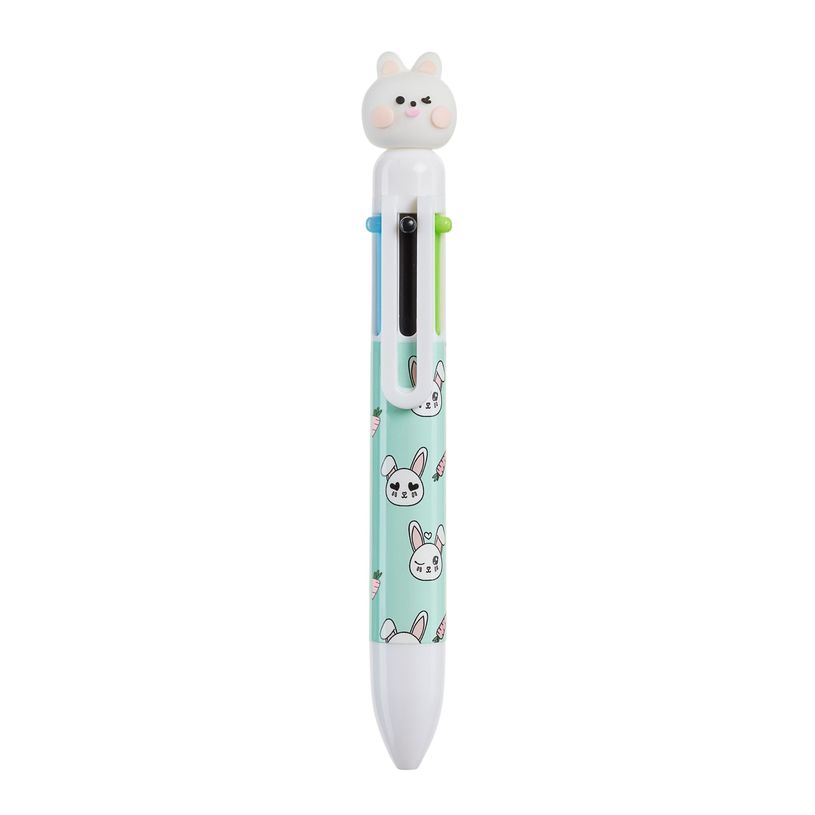8422593119174-Stylo 6 couleurs vert avec tête de lapin 3D - motifs lapins et carottes - changement en un clic--0