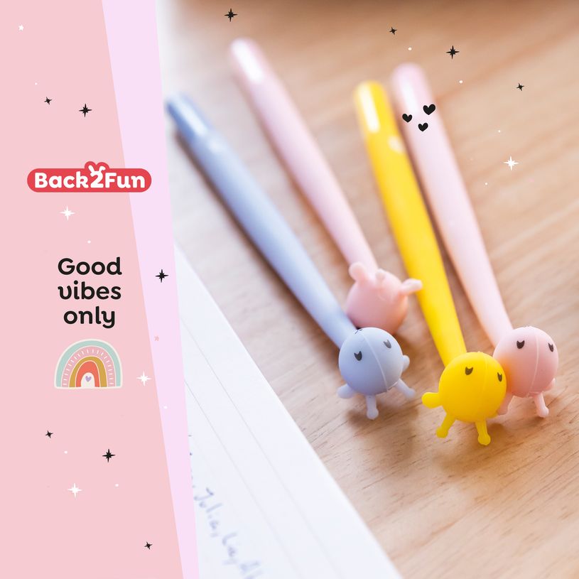 8422593119235-Stylo bleu corps rond avec tête de girafe 3D - encre bleue - léger et au look amusant--2