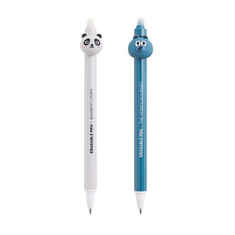 8422593119877-Duo de stylos effaçables panda et ours Back2Fun - encre bleue et pointe 0,5 mm - design mignon--1