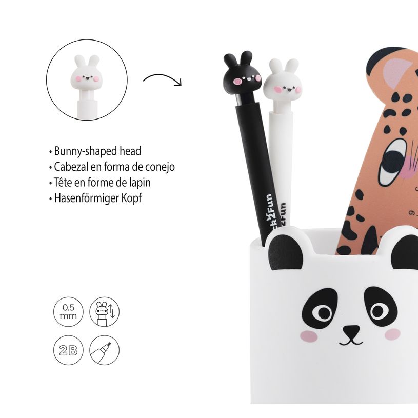 8422593120255-Crayon mécanique 0,5 mm 2B Back2Fun - motif lapin décoré de cœurs - avec recharge 12 mines--4