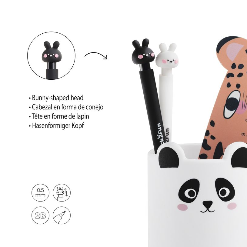 8422593120262-Crayon mécanique Back2Fun 0,5 mm 2B - motif lapin noir décoré de cœurs - recharge de 12 mines.--4