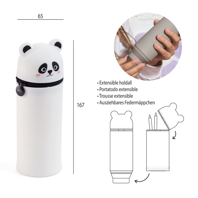 8422593190333-Trousse Panda Back2Fun en silicone - 2‑en‑1 : trousse et pot à crayons - pratique pour l’école et les --2