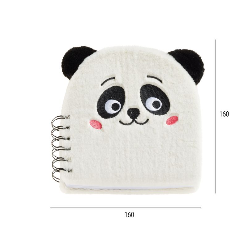 8422593082423-Carnet peluche panda Back2Fun avec visage brodé - format carré 160 pages lignées papier 80 g/m²--1